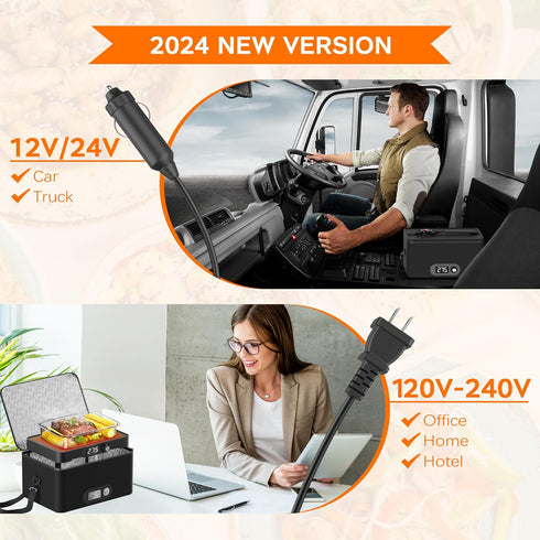 Portable Oven, 12V 24V 110V-240V Car Food Warmer, Electric Heated Lunch Box for Road Trip/Camping