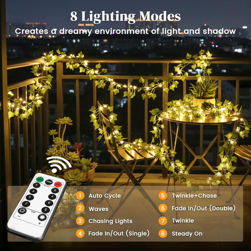 40Ft 120 DomeStar Vines with Light for Bedroom, LED Fairy Lights with Vines, Curtain String Lights with Remote