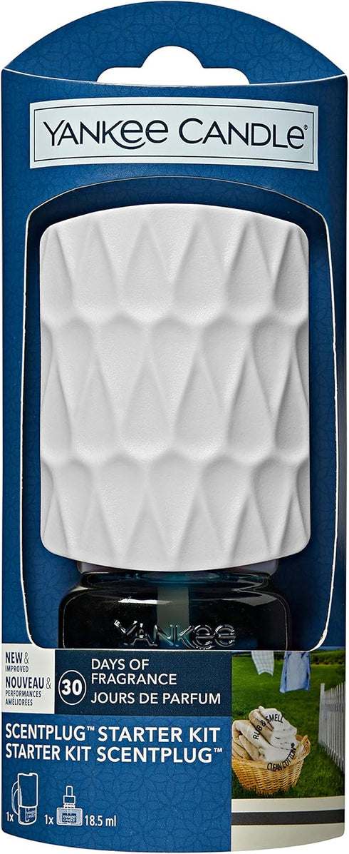 Yankee Candle ScentPlug Starter Kit | Clean Cotton Plug-in Air Freshener | White Organic Pattern | UK 3 Pin Plug, 30