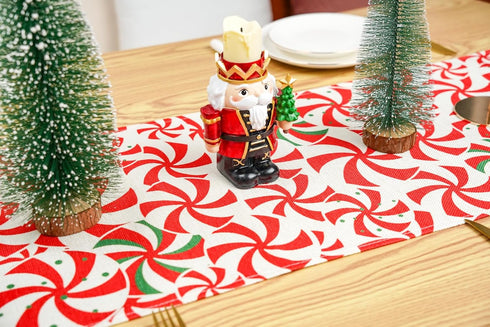 13x36 Inch Christmas Table Runner Candy Cane Swirl Lollipops Red Table Decoration for Home Seasonal Winter Xmas Holiday