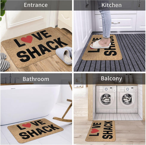 Welcome Mats for Front Door Outdoor Entry 17x30 Inch, Love Shack Valentine’s Day Doormat, Funny Non Slip Mat