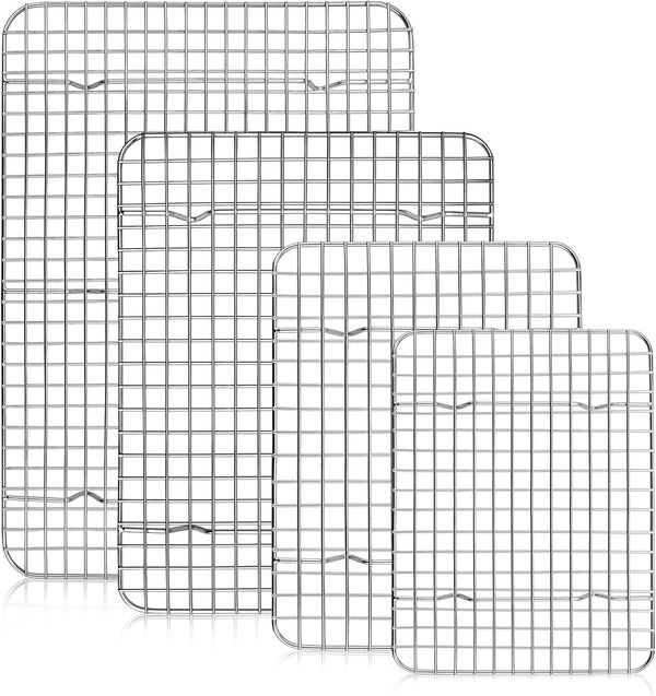 TeamFar Cooling Rack Set of 4, Stainless Steel Grid Cooking Roasting Racks for Baking Sheet Toaster Oven Pan