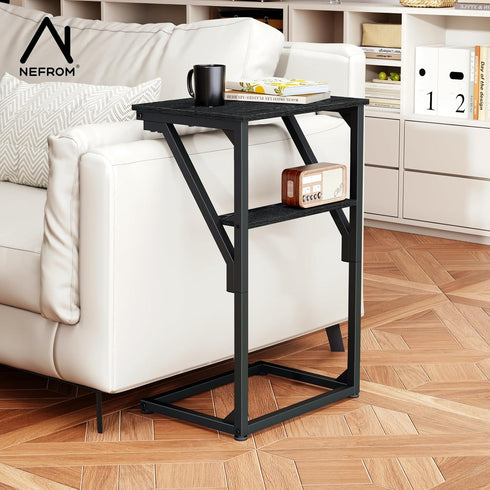 NEFROM ET-D-BKW1 C-Shaped End Table, Small Couch Side Table, Sofa TV Tray Table for Living Room, Bedroom, Bedside