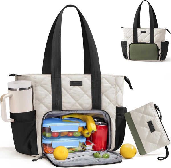 Bagstellar Puffer Lunch Tote Bag for Women, 15.6 Inch Laptop Work Bag with