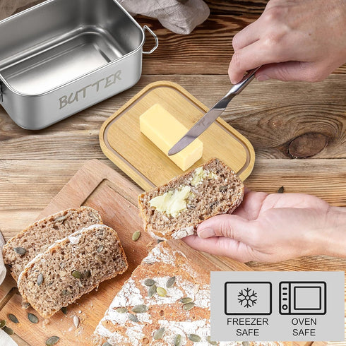 BSTKEY Countertop, 1 2 Butter Dish with Lid for Stainless Steel Butter Holder Container with Silicone Sealing