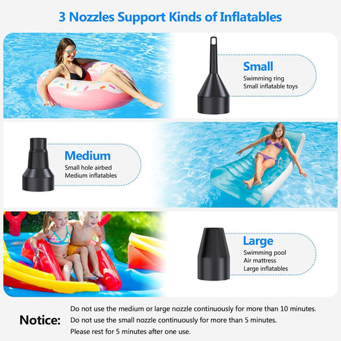 3 Nozzles Swimming 110V 130W PULIDIKI Electric Air Pump for Inflatables Air Mattress Pump with Inflator Deflator Quick