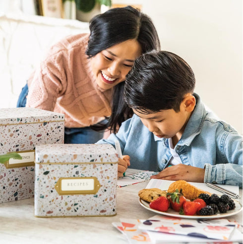 Jot & Mark Decorative Recipe Tin Box: Holds Hundreds of 4” x 6” Recipe Cards (Terrazzo)