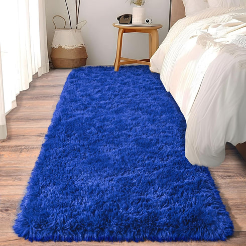 Soft Runner Rugs for Bedroom Hallways - 2x6 Royal Blue Fluffy Shag Throw Area Rug Non-Slip for Bedside Dorm Living Room