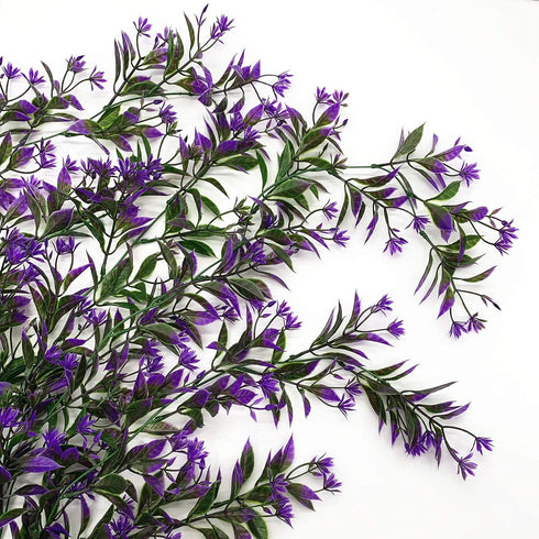 Artificial Flowers Vine, Plastic Hanging Ivy Plants, Fake Vines Grass Garland for Home Garden Decoration - Purple