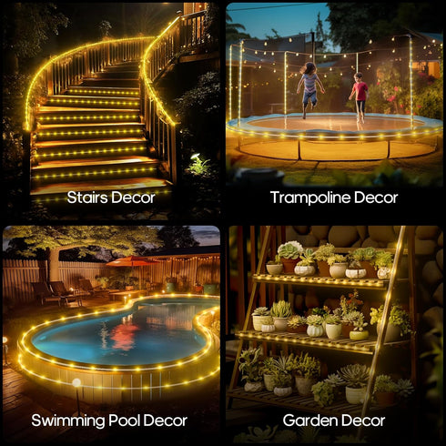 ICRGB Solar Rope Lights Outdoor Waterproof, 39FT 120LED with Remote Control & 8 Modes for Holiday Decoration