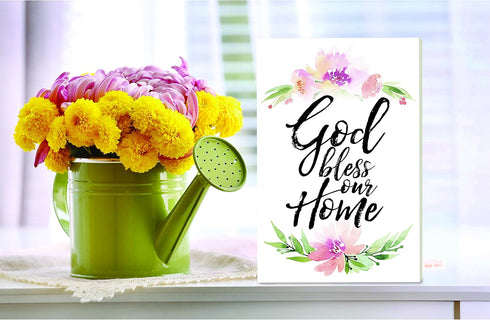 DEXSA God Bless Our Home Wood Plaque, 6"x9", Elegant Frame Wall & Tabletop Decoration, Made in USA