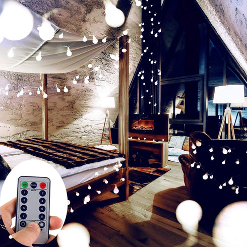 WERTIOO 33ft Battery Operated String Lights with 100 LEDs Globe, Remote Control, 8 Modes, Timer, Indoor/Outdoor (White)
