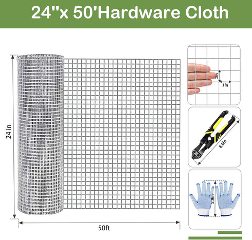 TONGMO 24" 50' 1inch 19 x Hardware Cloth, Mesh Galvanized Chicken Wire Fence, Gauge Welded Wire Roll,Garden Fence