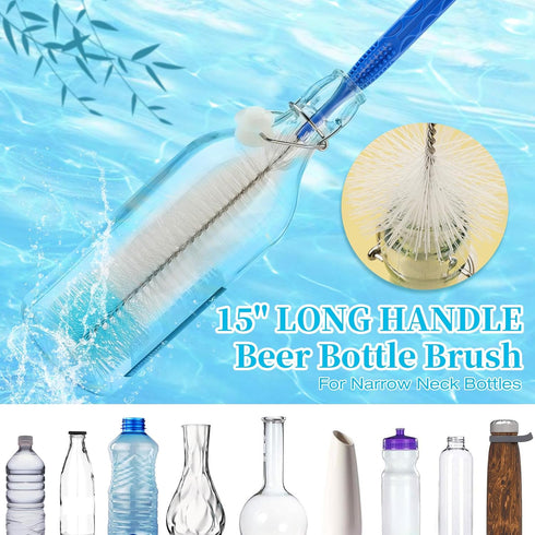 6 Pack Bottle Brush Narrow Neck Cleaning Set, Long Handle Stainless Steel Cleaner for Beer Bottle, Wine Decanter