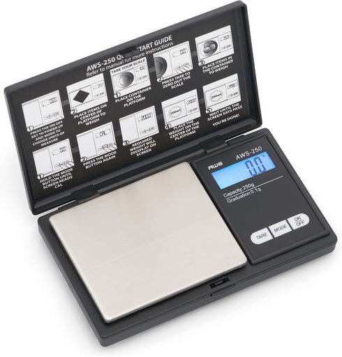 American Weigh Scales Series Digital Pocket Weight Scale, 250g x 0.1g, Black, AWS-250-BLK with Backlit LCD Display