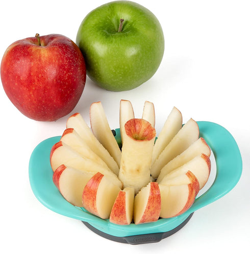 PrepWorks by Progressive 16-Slice Thin Apple Slicer and Corer, Dishwasher Safe with Attached Safety Cover, Turquoise