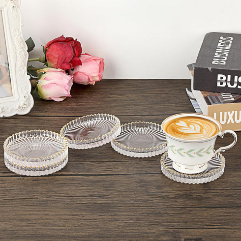 OGANAZI Set 5 of Modern Clear Coaster, Glass Coasters for Drinks, Crystal Coasters Round Cup Mat, Coffee Table Decor