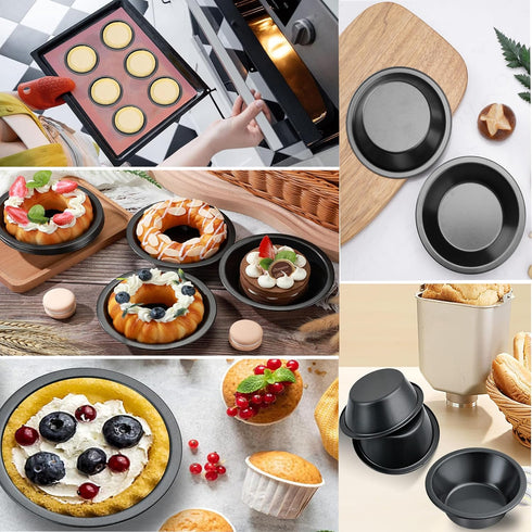 5 Inch Mini Pie Pans, Round Bakeware Set for Baking Pies, Cakes, Tarts, Desserts, Black