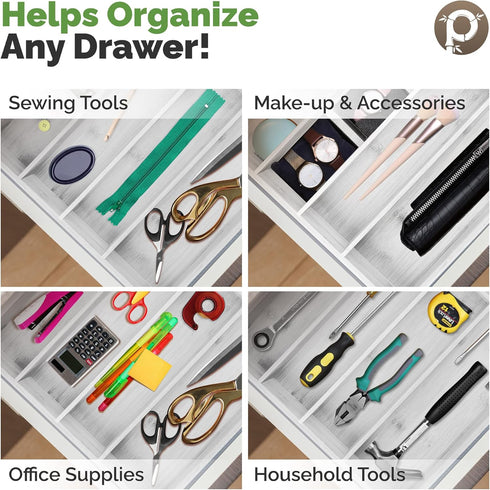 Silverware Drawer Organizer - Expandable Kitchen Utensil Tray for Flatware, 5-Slots, White