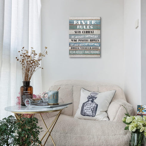 PHAMTE Funny River Rules Inspirational Quotes Wall Art - Farmhouse River Lake House Sign Print, 11x14 Inch
