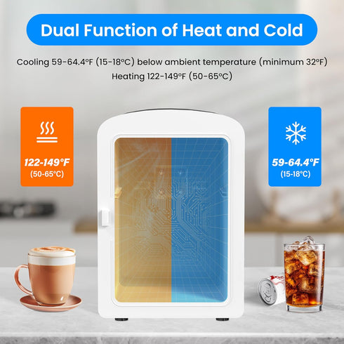 Simple Deluxe 6L Portable Mini Fridge with Observation Window, Warmer and Cooler for 9 Cans, Eco Friendly, Black