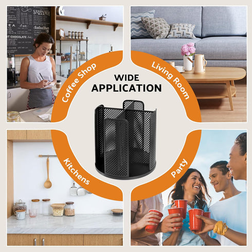 Rotating Paper Cup Dispenser, 4 Compartments, Removable Plastic Cup Storage & Lid Holder for Countertops
