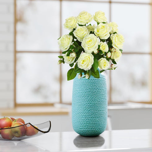 Admired By Nature 15 Head Artificial Flowers - Roses Bud Bush Spring Faux Flower Arrangement for Wedding Home Decor