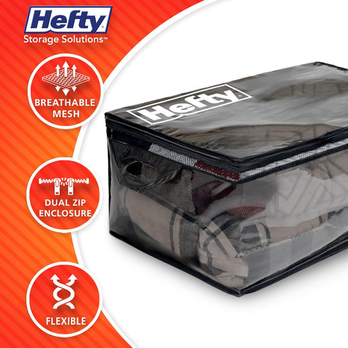 Hefty Extra Large Flexible Tote, 2 Pack with Breathable Mesh, Double Zip Closure for Seasonal Apparel Storage