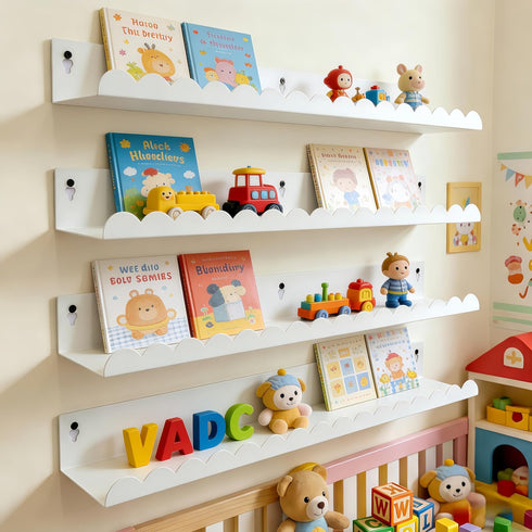 24 Inch Nursery Book Shelves Set of 4, White Metal Floating Shelves