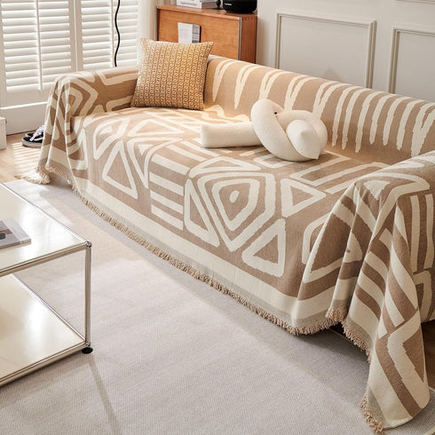 71"x91", 1 VClife Bohemian Aztec Accent Chair Cover Beige White Geometric Tribal Chenille Armchair Slipcover Reversible