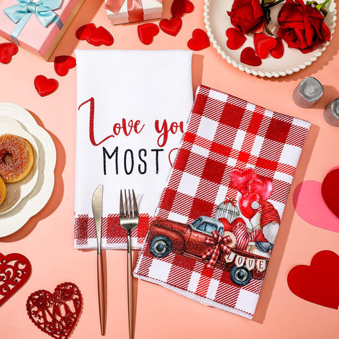 4 16 23.6 Inch Kajaia Pcs Valentines Day Kitchen Towels Hand Dish Towels Red Valentines Day Decor Love Envelope Truck