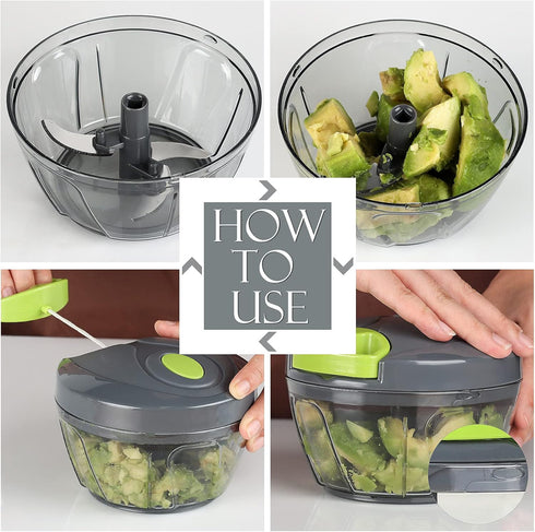 Ourokhome Portable Manual Food Processor Vegetable Chopper, Hand Pull String Garlic Mincer Onion Cutter for Veggies,