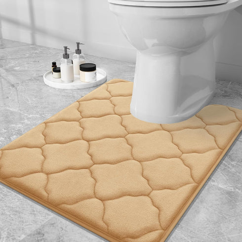 OLANLY U-Shaped Memory Foam Toilet Rugs 24x20, Ultra Soft Non-Slip Thick Bath Mat, Machine Wash Dry, Beige