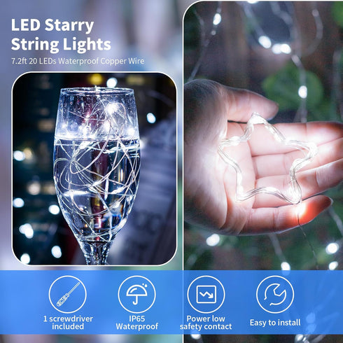 7.2ft 20 (6 Pack) TingMiao Cool White Fairy String Lights Battery Operated LED Starry Lights LEDs Silvery Copper Wire