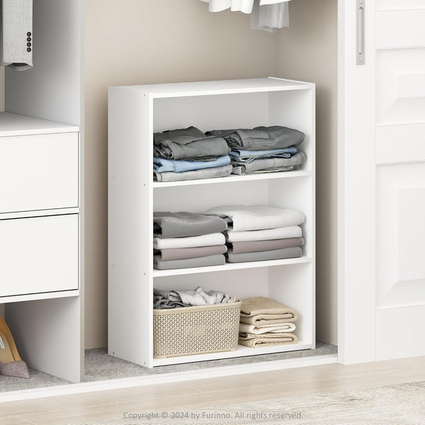 Furinno Reed 3-Tier Multipurpose Open Shelf for Clothing & Closet Storage Organization, Plain White