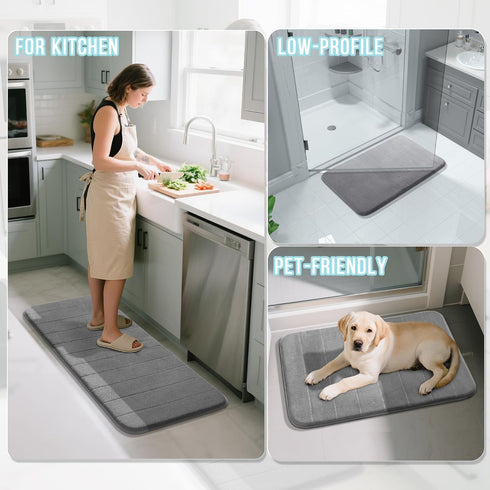 Yimobra Memory Foam Bath Mat, Super Soft Absorbent Non Slip Bathroom Rug 24x17 Inch, Gray