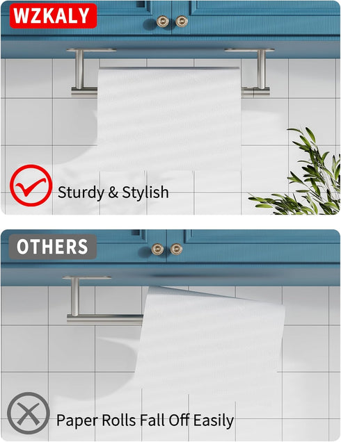 Under Cabinet Paper Towel Holder, Self Adhesive or Wall Mounted SUS304 Stainless Steel for Kitchen & Bathroom (2 Towel