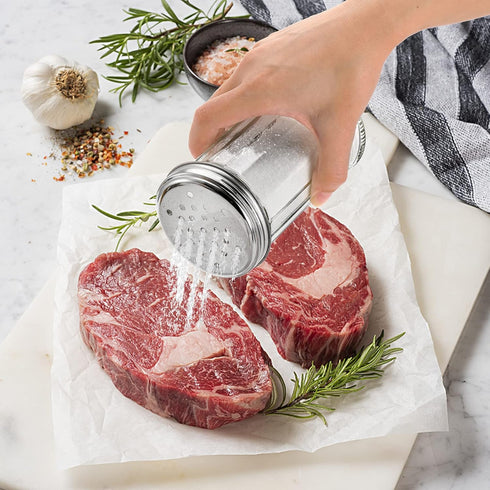 Tebery 6 Pack Glass Retro Cheese Spice Herb Seasoning Shakers with Perforated Stainless Steel Lid, 12Oz