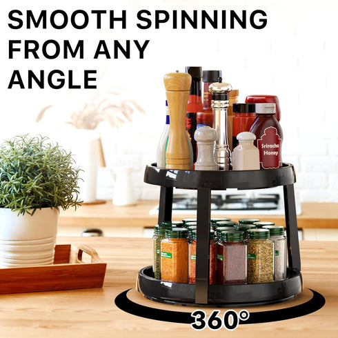 2-Tier 10-Inch Simple Houseware Lazy Susan Spice Organizer, Diameter, Rustic Brown
