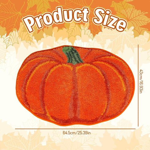 Fall Bathroom Rug, Cute Pumpkin Shape Bath Mat, Non Slip Shower Rugs for Kitchen Bedroom Living Room Decor