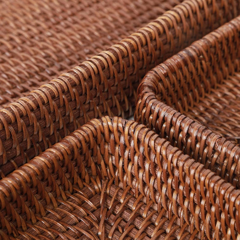Rattan Serving Tray, Rectangular Woven Tray, Natural Wicker Decorative Baskets for Kitchen, Bathroom, Tabletop (Dark
