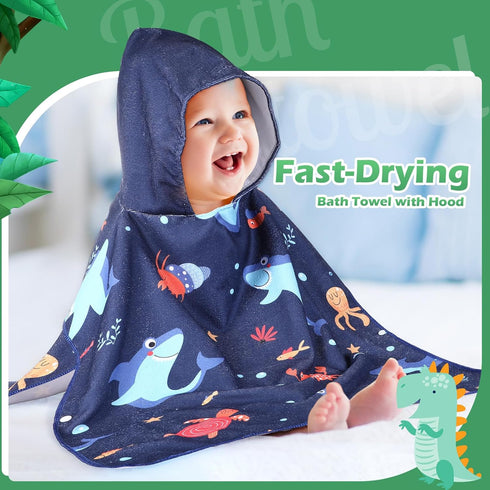 6 Oudain Pcs Kids Hooded Bath Towel with Hood Microfiber Beach Baby Pool Beach Towel for Boy Girls Toddler Kids