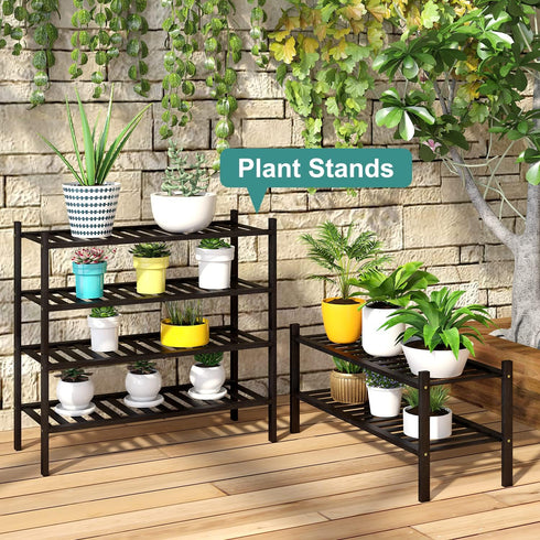 2-Tier Closet, viewcare Black Bamboo Shoe Rack for Entryway, Stackable | Foldable | Natural, Shoe Shelf Storage