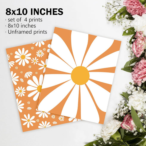 4pcs AEHIE Boho Orange Daisy Flower Wall Art Print, You Are My Sunshine Poster for Baby Girls Room Nursery, Bohemian