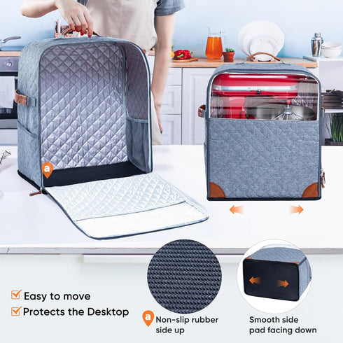 BAGSPRITE Stand Mixer Cover with Appliance Sliders Base, Compatible with KitchenAid Mixer, Storage Bag with Pockets