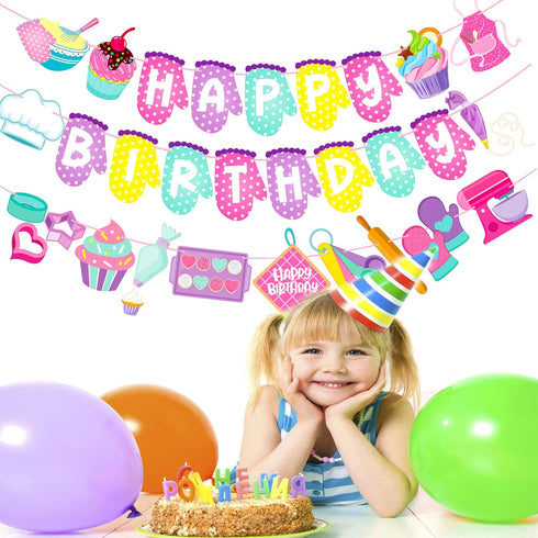 Baking Birthday Party Banners, 3Pcs Baking Theme Decoration for Baby Shower Supplies