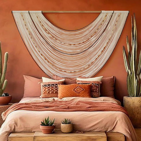 Flber 57"x35" Macrame Wall Hanging Handcrafted Boho Wall Decor Bead Woven Wall Hanging for Bedroom, Living Room