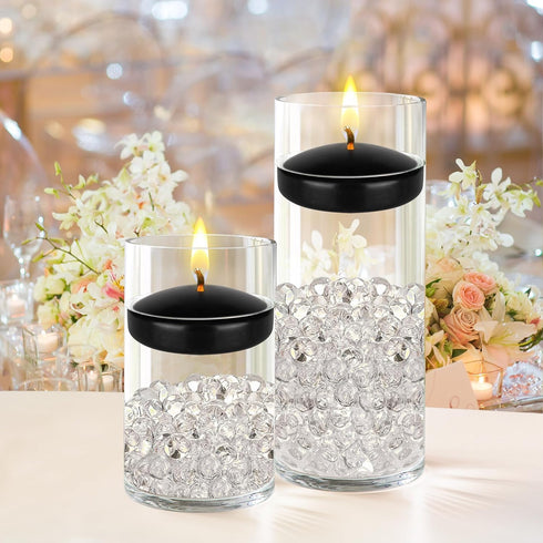 Mega Candles, 12 pcs Unscented Black Floating Candles, Hand Poured Wax, 3 Inch Diameter, Home Décor, Celebrations