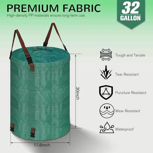 INGFLOW 200L 48 leaf Collector Bag, Shoulder Strap, and Drawstring Reusable Yard Garden Bag for Leaves and Lawn Trash