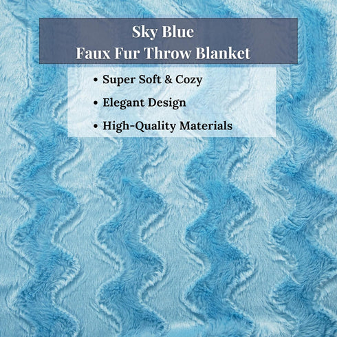 63x87 Inch, Cozy Tache Faux Fur Throw Blanket, Light Baby Blue Super Soft Twin Size Warm Oversized Fluffy Throw Blanket